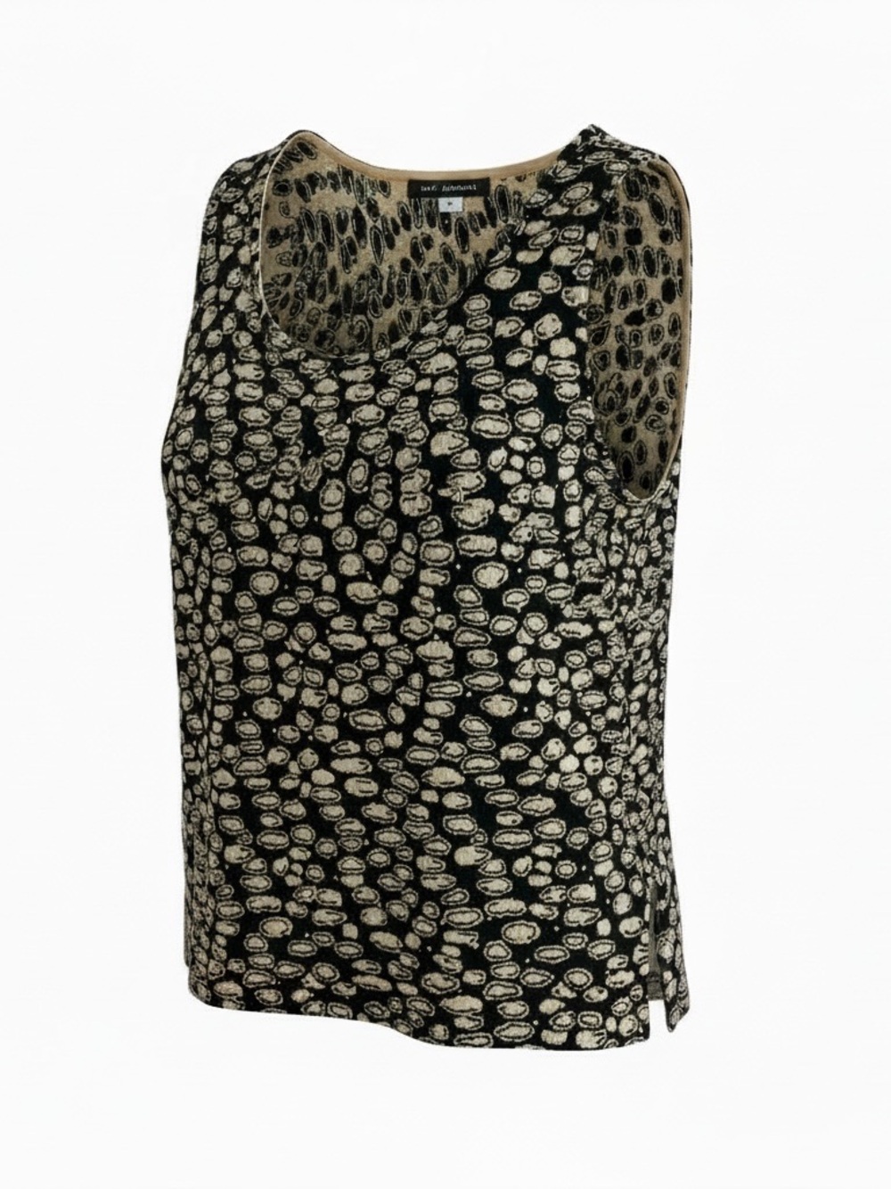St. John Knit Black & Gold Sparkle Sleeveless Split-Hem Tank